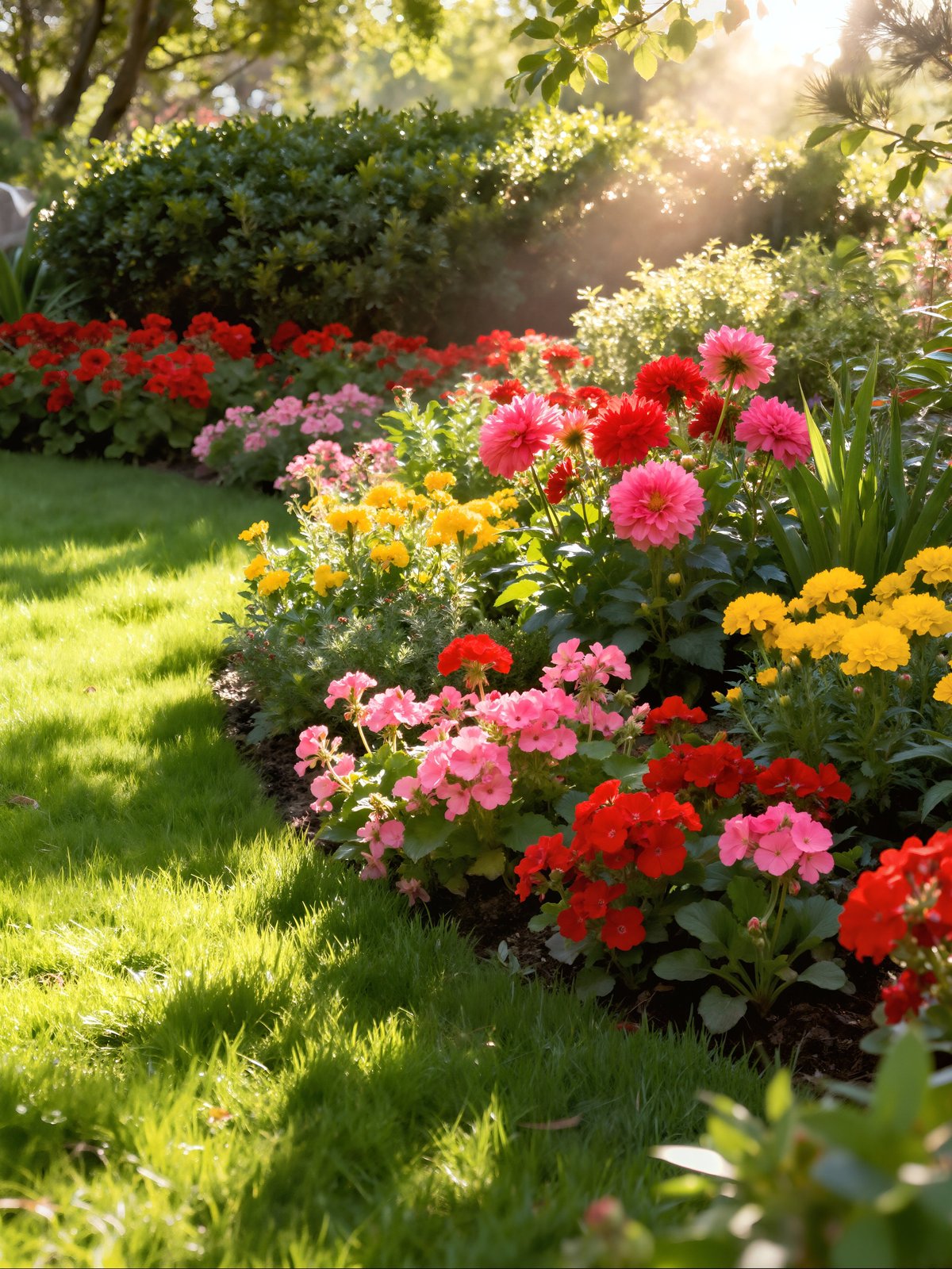 Colorful flower bed with vibrant blooms